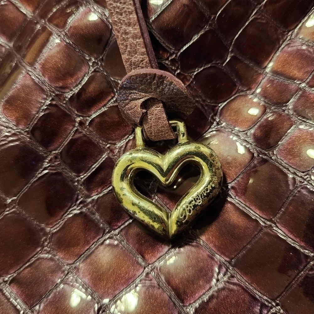 BRIGHTON 2010 CHER CROCO PLUM Leather SHOULDER BAG Heart Flower Details Designer